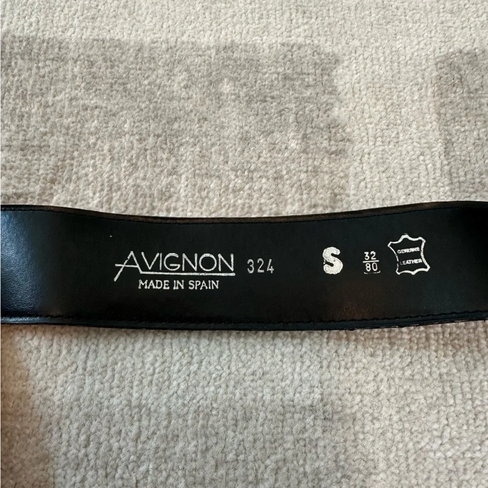 AVIGNON Made in Spain Genuine Leather Belt Black Statement Buckle Gold